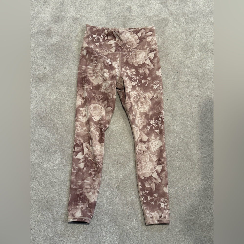 Athleta Floral High-Waist Leggings in Dusty Rose and Cream